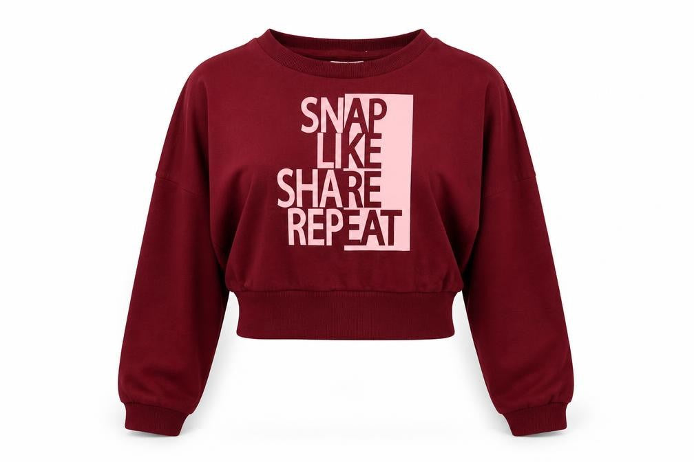 Front view of Miss Outrage women’s red cotton pullover sweatshirt, size M, pullover