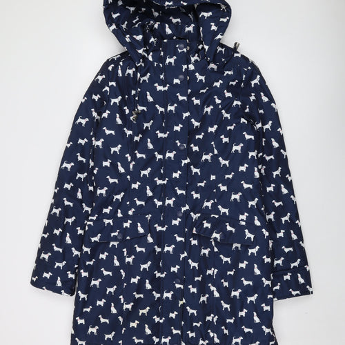 Finesse Womens Blue Geometric Parka Coat Size 10 Zip