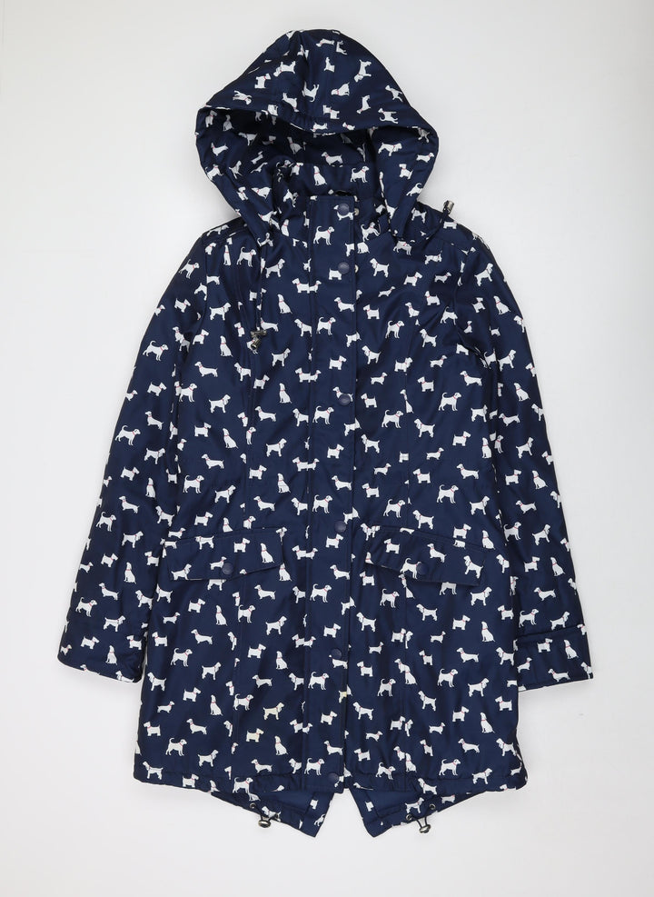 Finesse Womens Blue Geometric Parka Coat Size 10 Zip