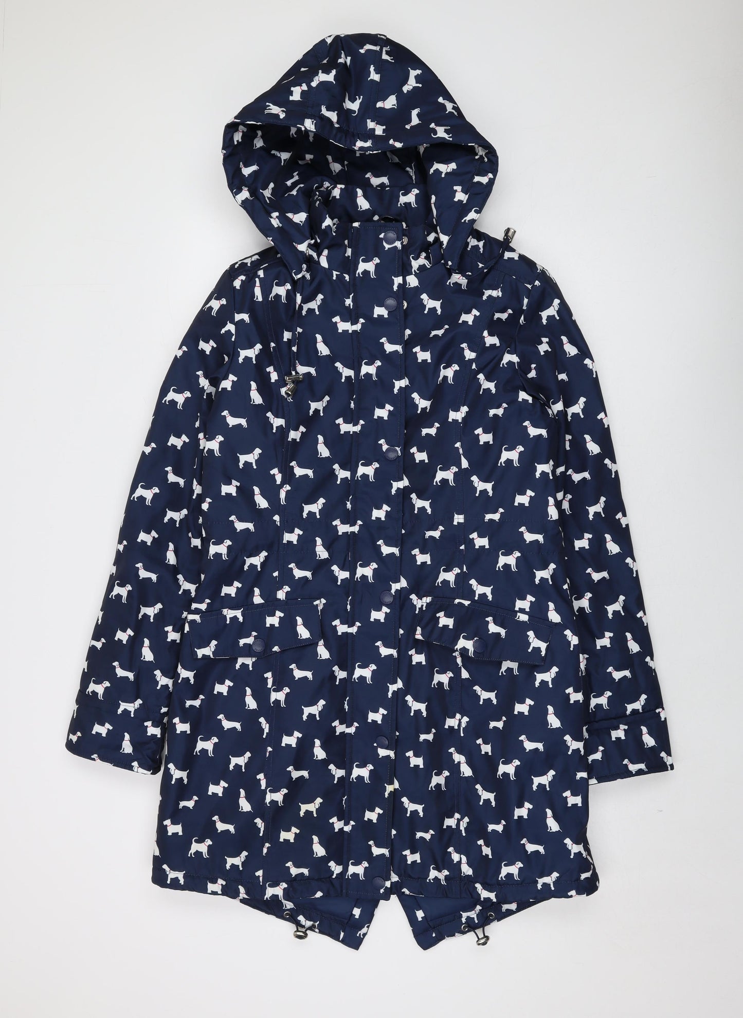 Finesse Womens Blue Geometric Parka Coat Size 10 Zip