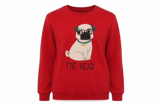 Front view of TEX women’s red polyester pullover sweatshirt, size S, pullover