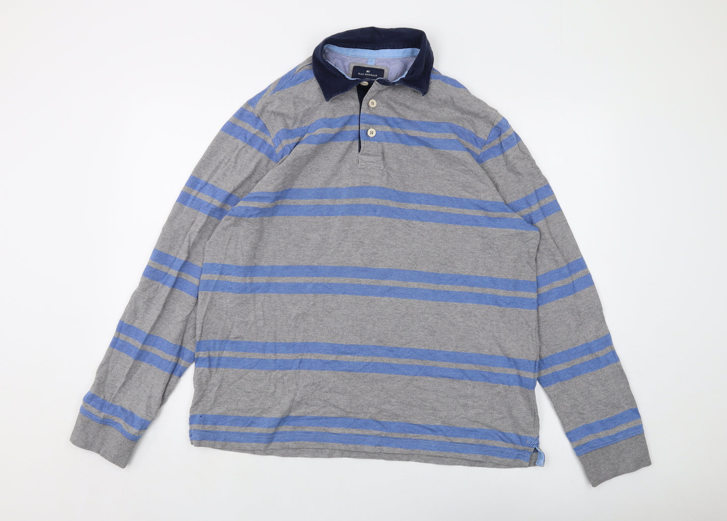 Blue Harbour Mens Grey Striped Cotton Polo Size L Collared Button