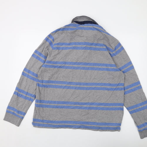 Blue Harbour Mens Grey Striped Cotton Polo Size L Collared Button