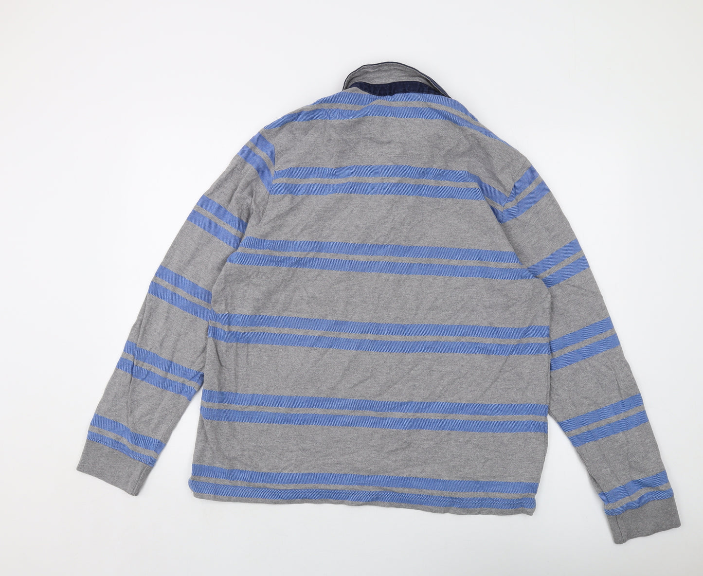 Blue Harbour Mens Grey Striped Cotton Polo Size L Collared Button