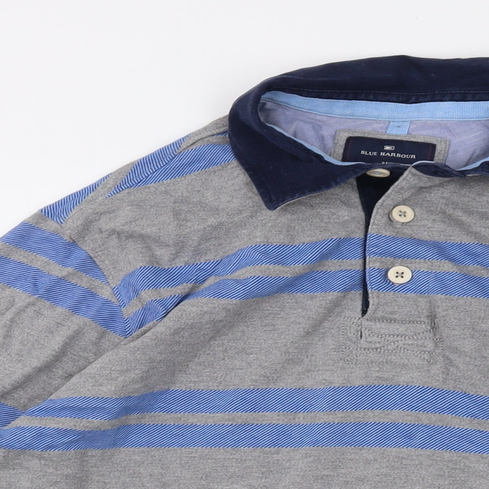 Blue Harbour Mens Grey Striped Cotton Polo Size L Collared Button