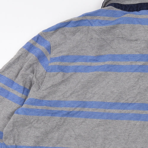 Blue Harbour Mens Grey Striped Cotton Polo Size L Collared Button