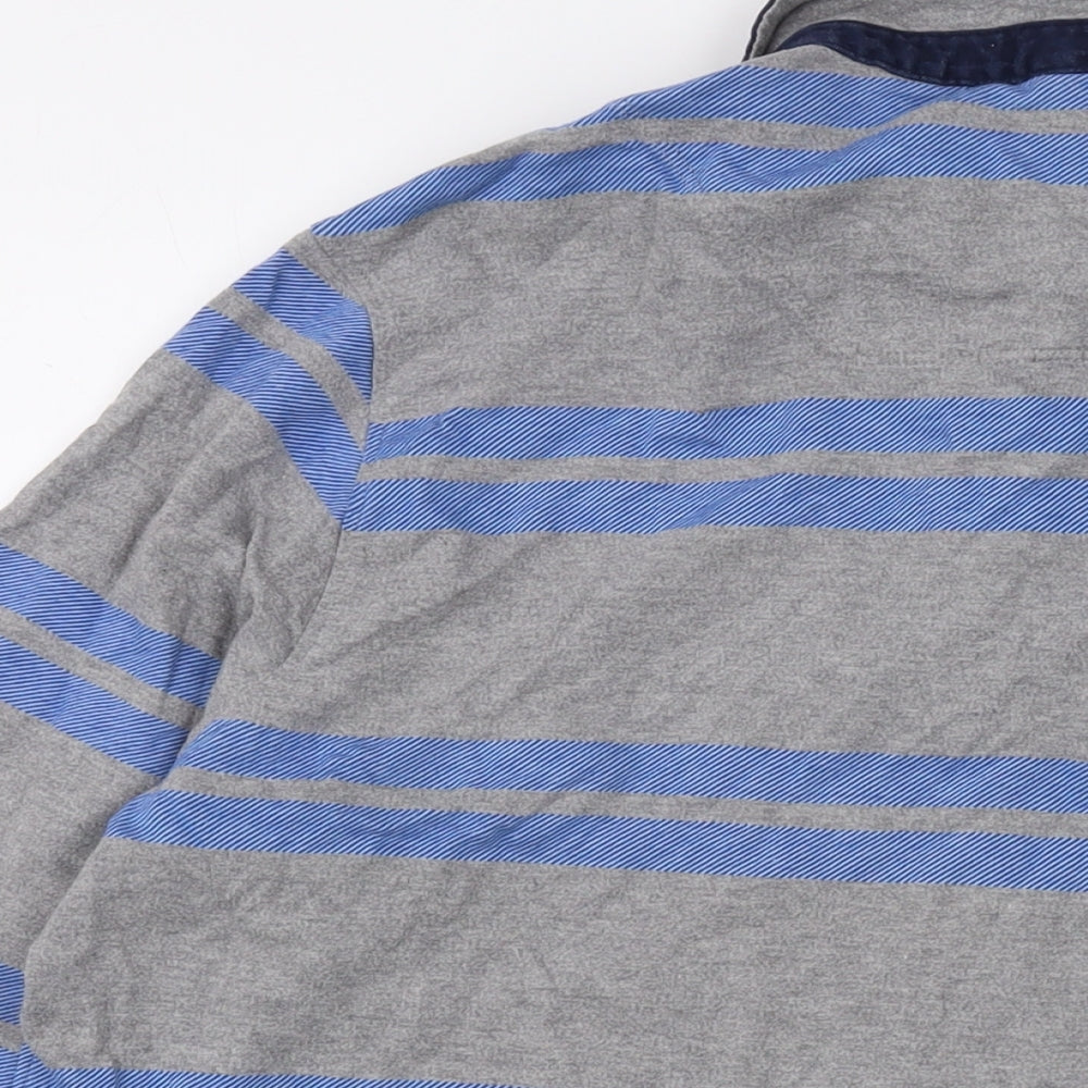 Blue Harbour Mens Grey Striped Cotton Polo Size L Collared Button