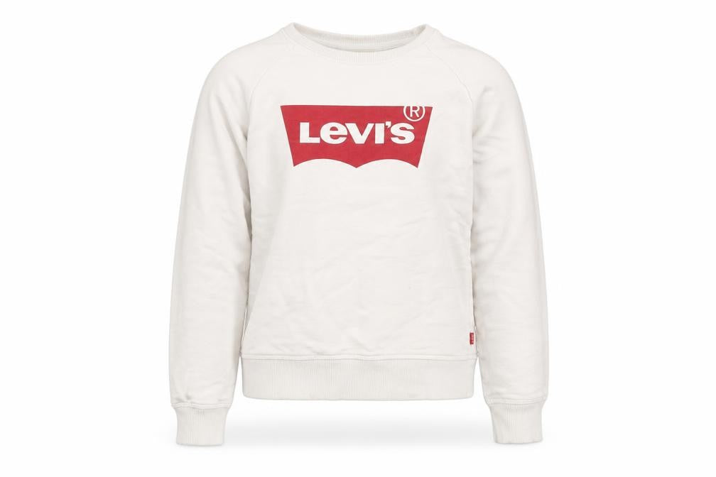 Front view of Levi's girls’ white cotton pullover sweatshirt, size 10, years pullover