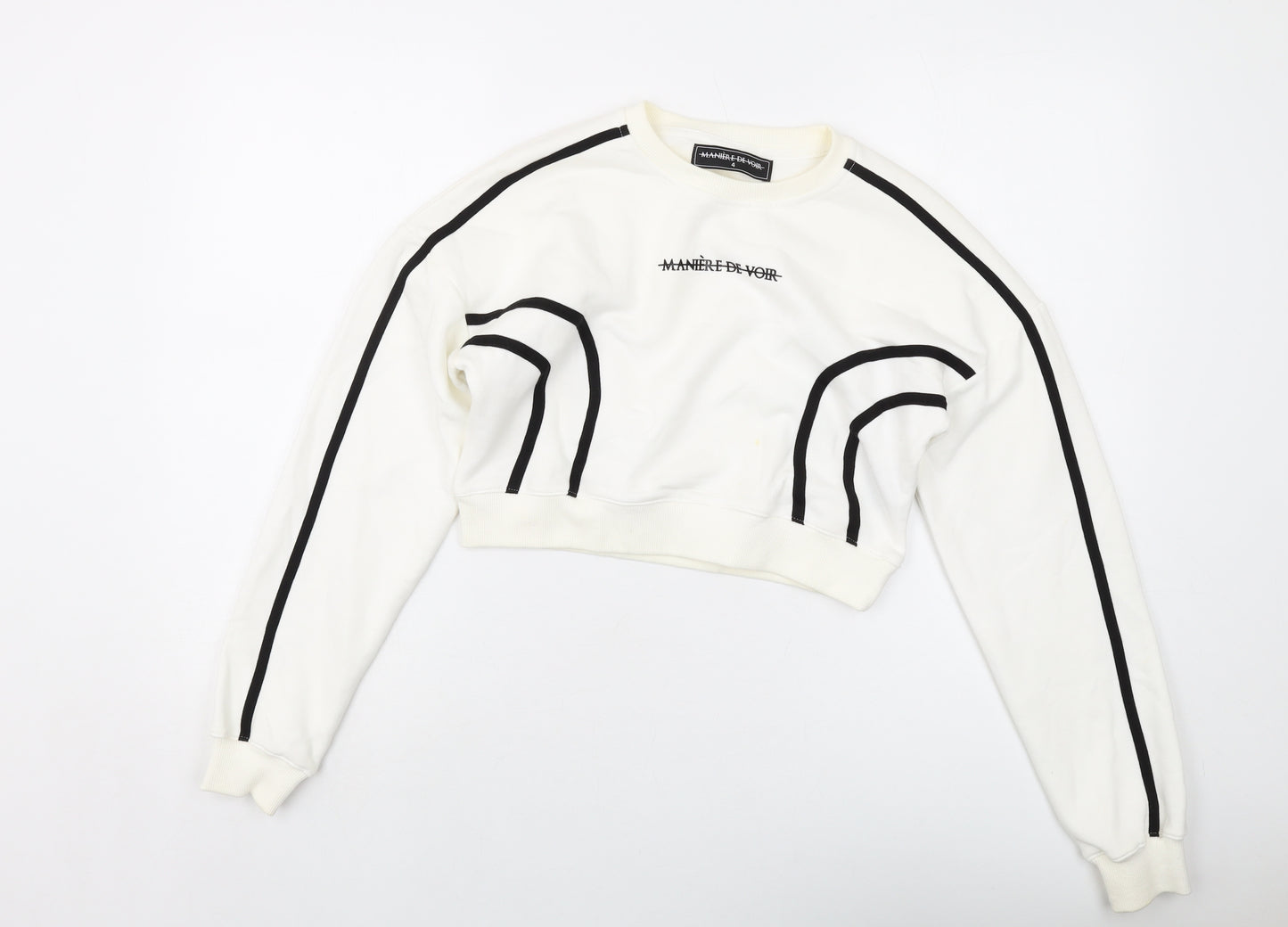 Maniere De Voir Womens Ivory Cotton Pullover Sweatshirt Size 4 Pullover