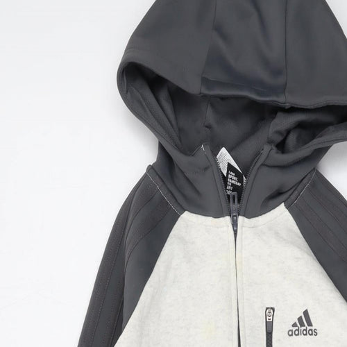 adidas Boys Grey Cotton Full Zip Hoodie Size 9-10 Years Zip
