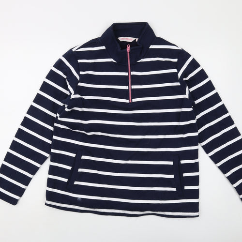 Board Angels Womens Blue Striped Cotton Pullover Sweatshirt Size 16 Zip