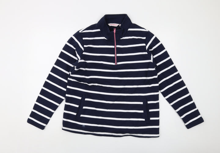 Board Angels Womens Blue Striped Cotton Pullover Sweatshirt Size 16 Zip