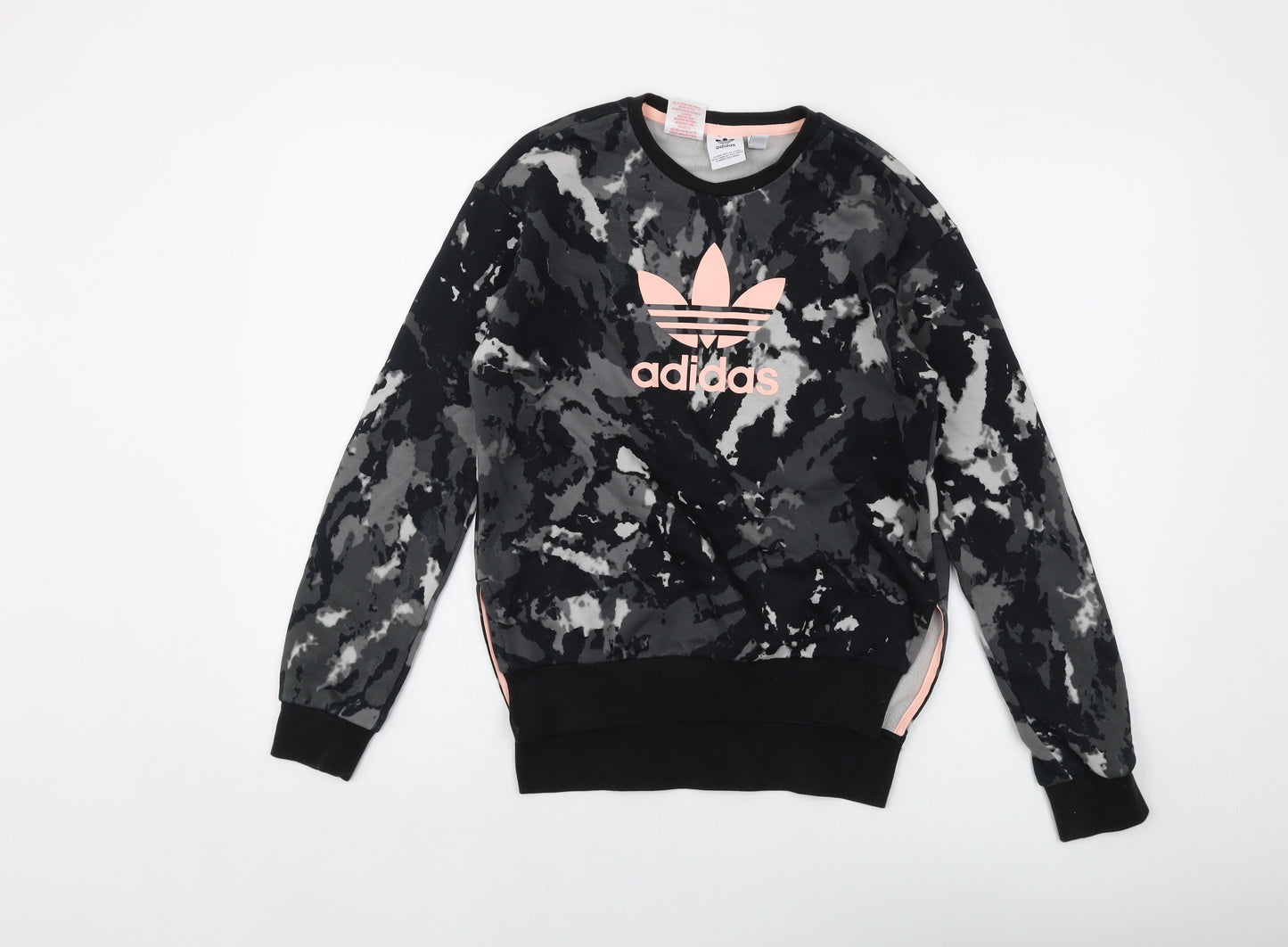 adidas Girls Grey Geometric Cotton Pullover Sweatshirt Size 12-13 Years Pullover