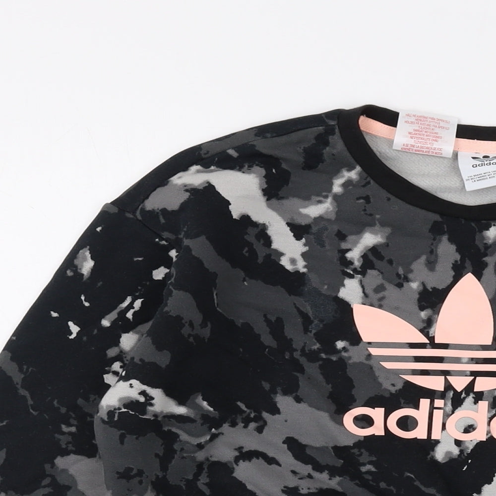adidas Girls Grey Geometric Cotton Pullover Sweatshirt Size 12-13 Years Pullover