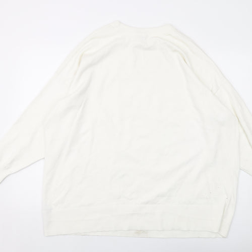 Zara Womens Ivory Crew Neck Viscose Pullover Jumper Size M