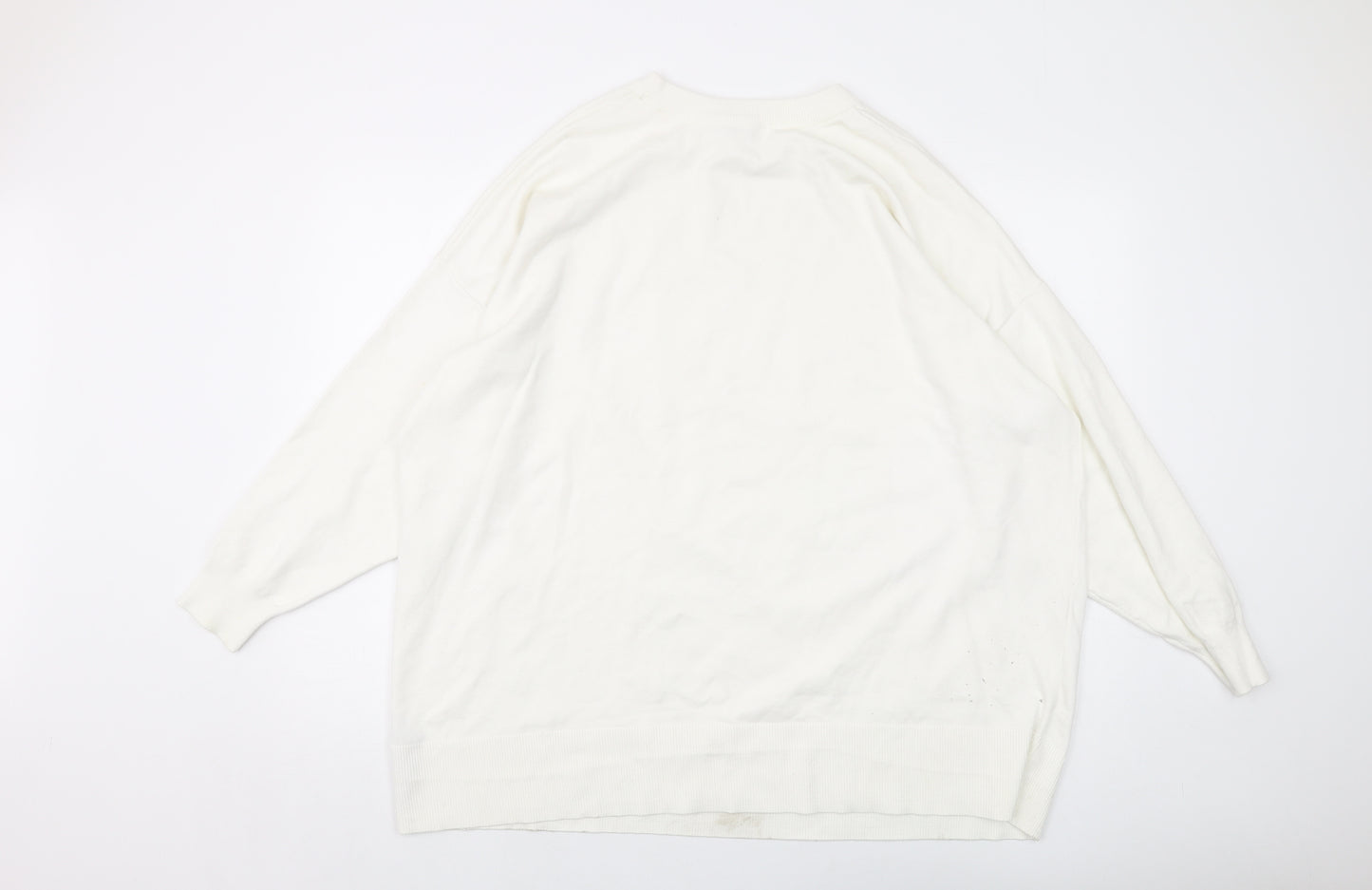 Zara Womens Ivory Crew Neck Viscose Pullover Jumper Size M