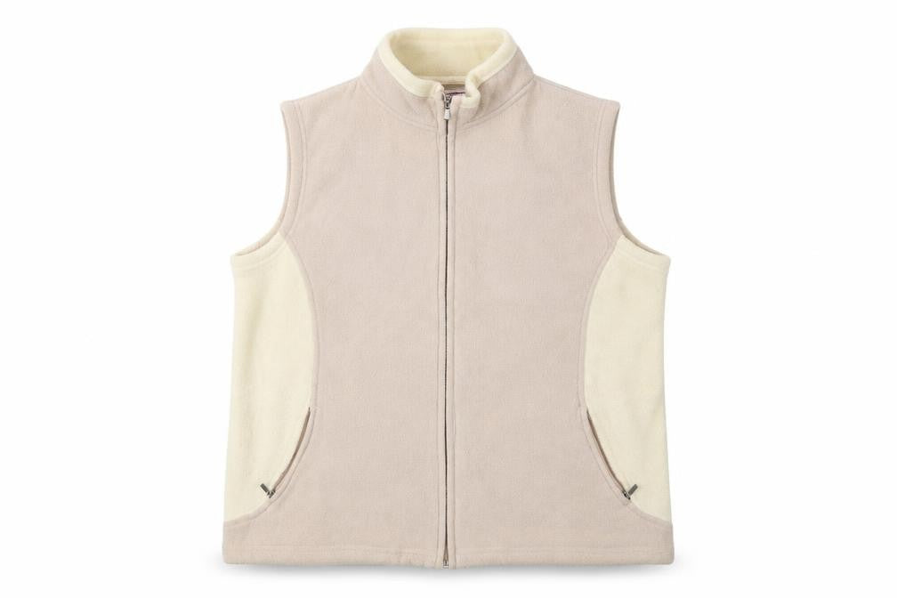 Front view of Bonmarché women’s beige jacket waistcoat, size L, zip