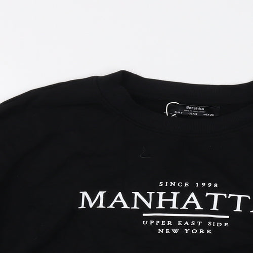 Bershka Womens Black Cotton Pullover Sweatshirt Size S Pullover - Manhattan