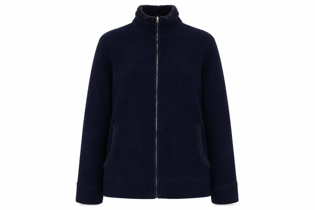 Front view of Marks & Spencer women’s blue jacket, size UK 10, zip