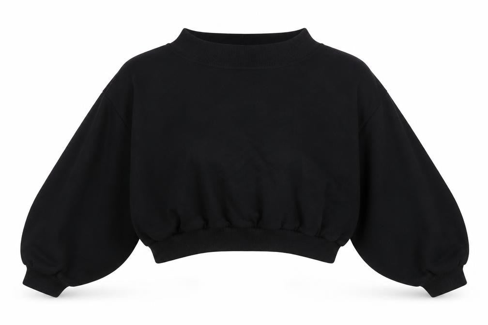 Front view of bOPOHOO women’s black cotton pullover sweatshirt, size UK 24, pullover