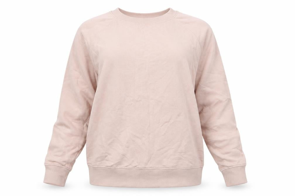 Front view of H&M women’s pink cotton pullover sweatshirt, size S, pullover