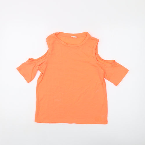 River Island Womens Orange Polyester Basic T-Shirt Size 10 Crew Neck