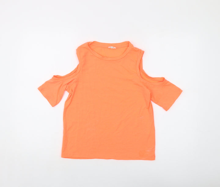 River Island Womens Orange Polyester Basic T-Shirt Size 10 Crew Neck