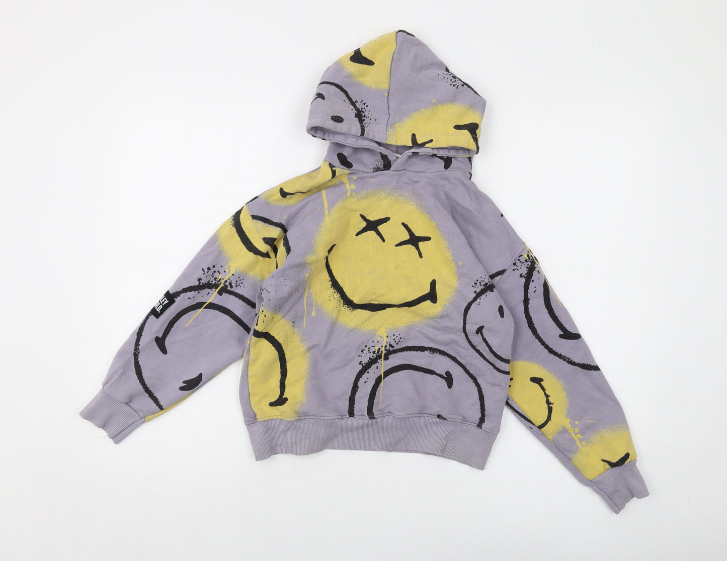 Smiley World Boys Grey Geometric Cotton Pullover Hoodie Size 10 Years Pullover