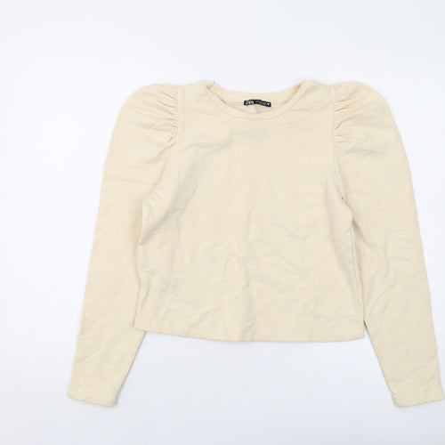 Zara Womens Beige Cotton Pullover Sweatshirt Size S Pullover