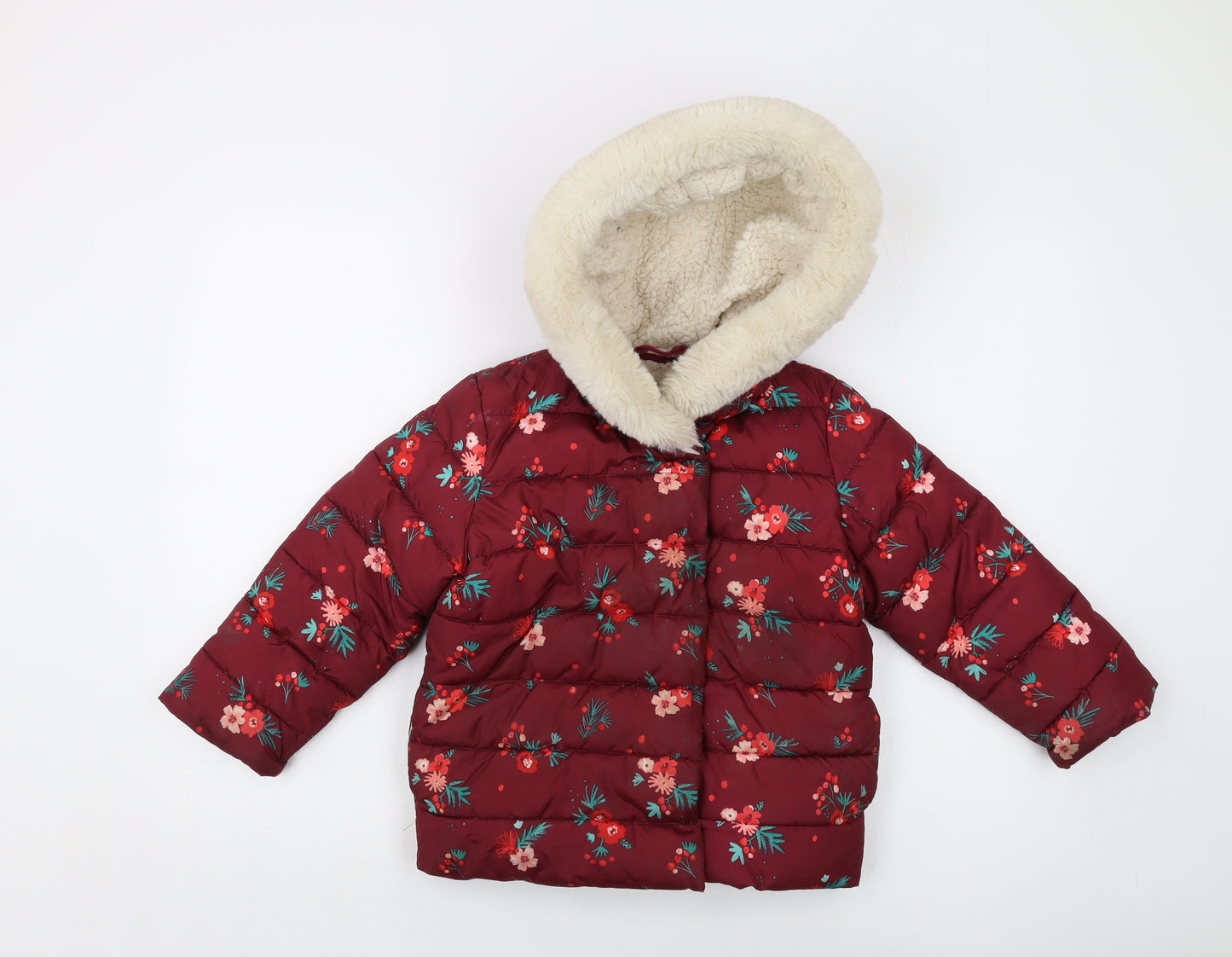 Marks and Spencer Girls Red Floral Jacket Size 5-6 Years Zip