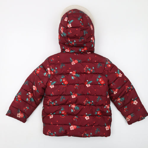 Marks and Spencer Girls Red Floral Jacket Size 5-6 Years Zip