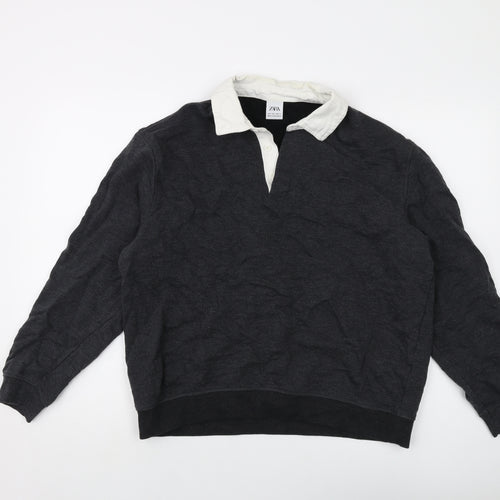 Zara Womens Grey Cotton Pullover Sweatshirt Size L Button