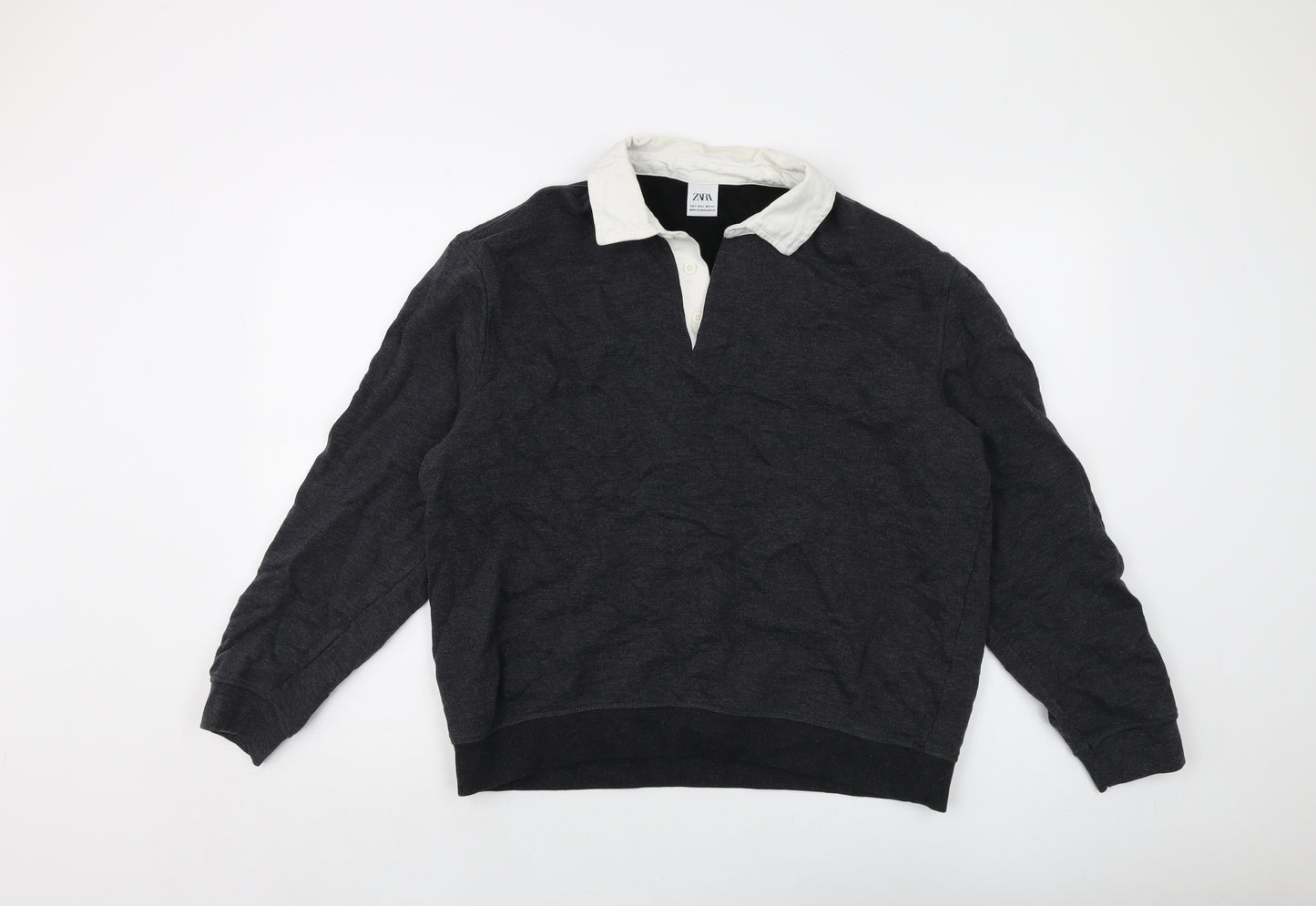 Zara Womens Grey Cotton Pullover Sweatshirt Size L Button