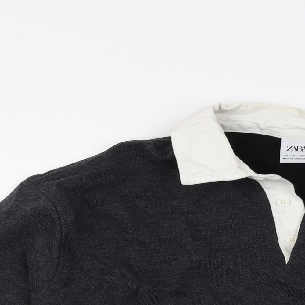 Zara Womens Grey Cotton Pullover Sweatshirt Size L Button