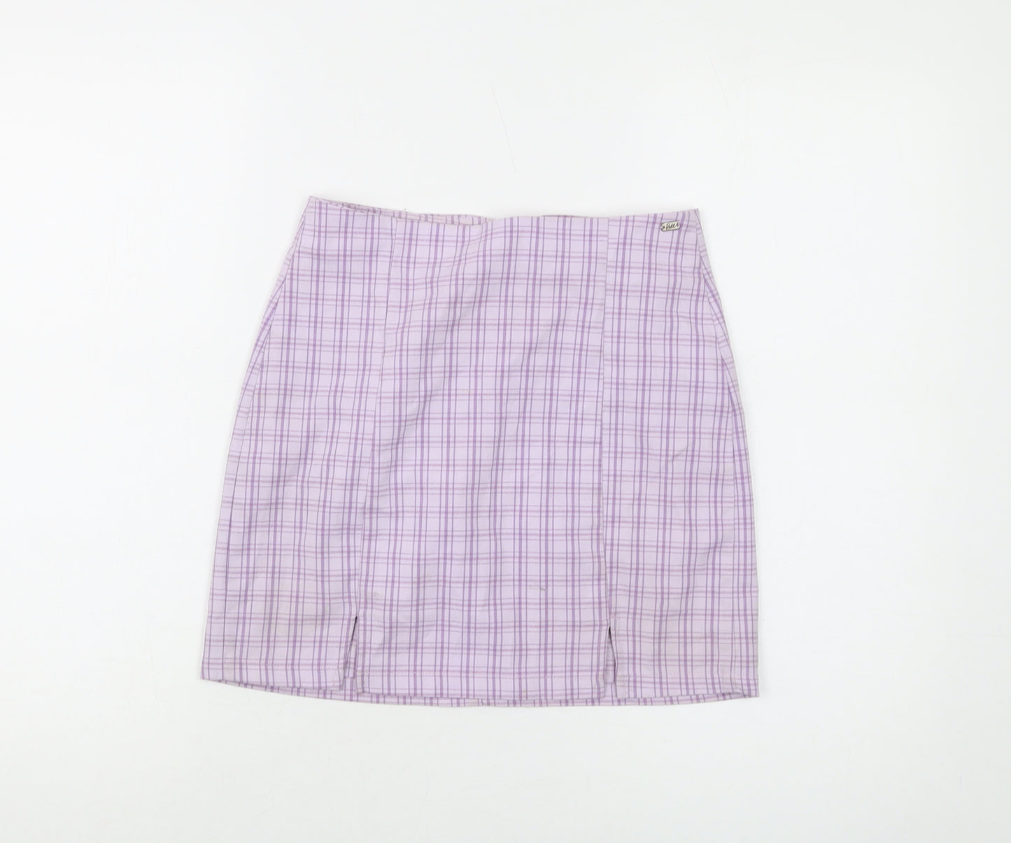 Pull&Bear Womens Purple Plaid Polyester Mini Skirt Size S Zip