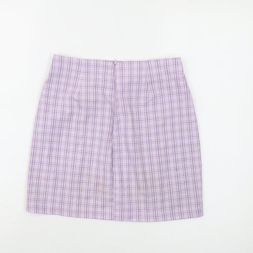 Pull&Bear Womens Purple Plaid Polyester Mini Skirt Size S Zip