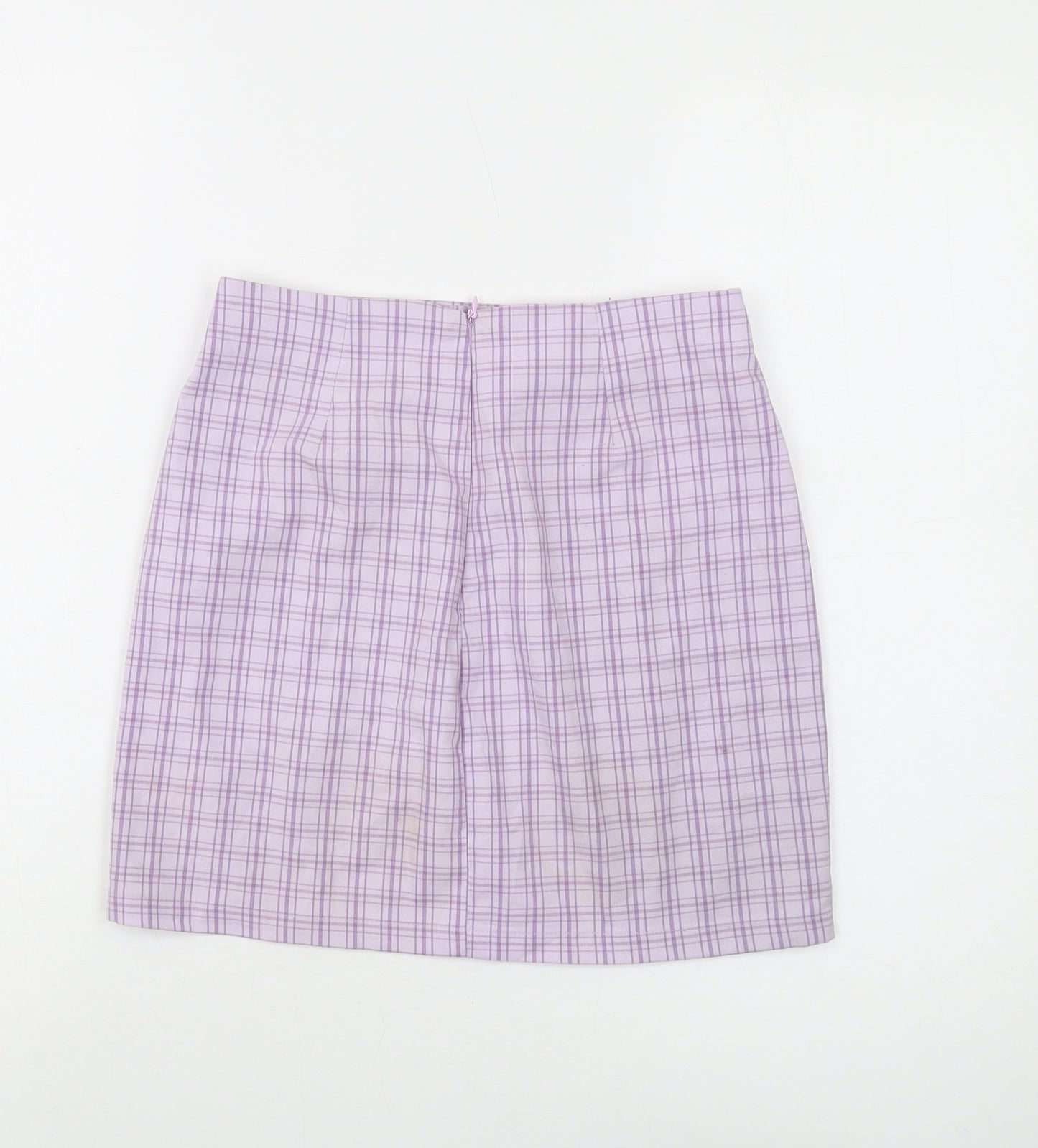 Pull&Bear Womens Purple Plaid Polyester Mini Skirt Size S Zip