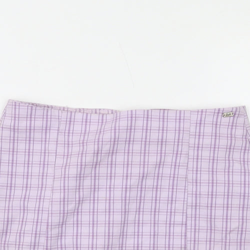 Pull&Bear Womens Purple Plaid Polyester Mini Skirt Size S Zip