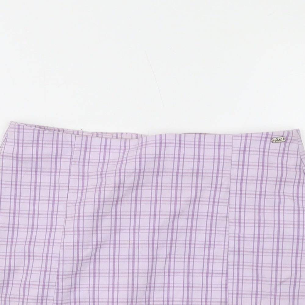 Pull&Bear Womens Purple Plaid Polyester Mini Skirt Size S Zip