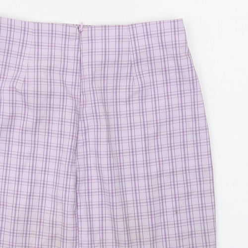 Pull&Bear Womens Purple Plaid Polyester Mini Skirt Size S Zip