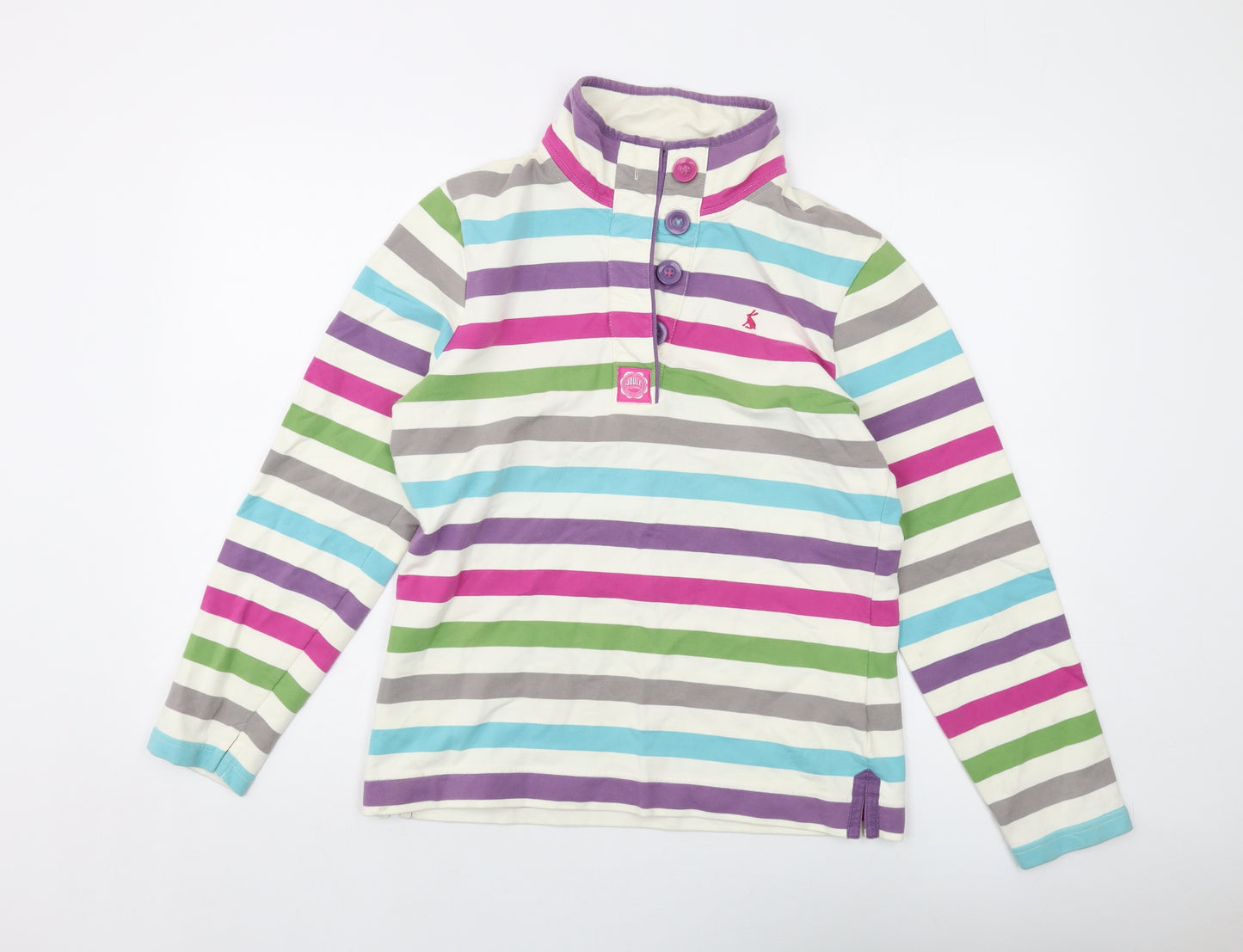 Joules Womens Multicoloured Striped Cotton Pullover Sweatshirt Size 12 Button