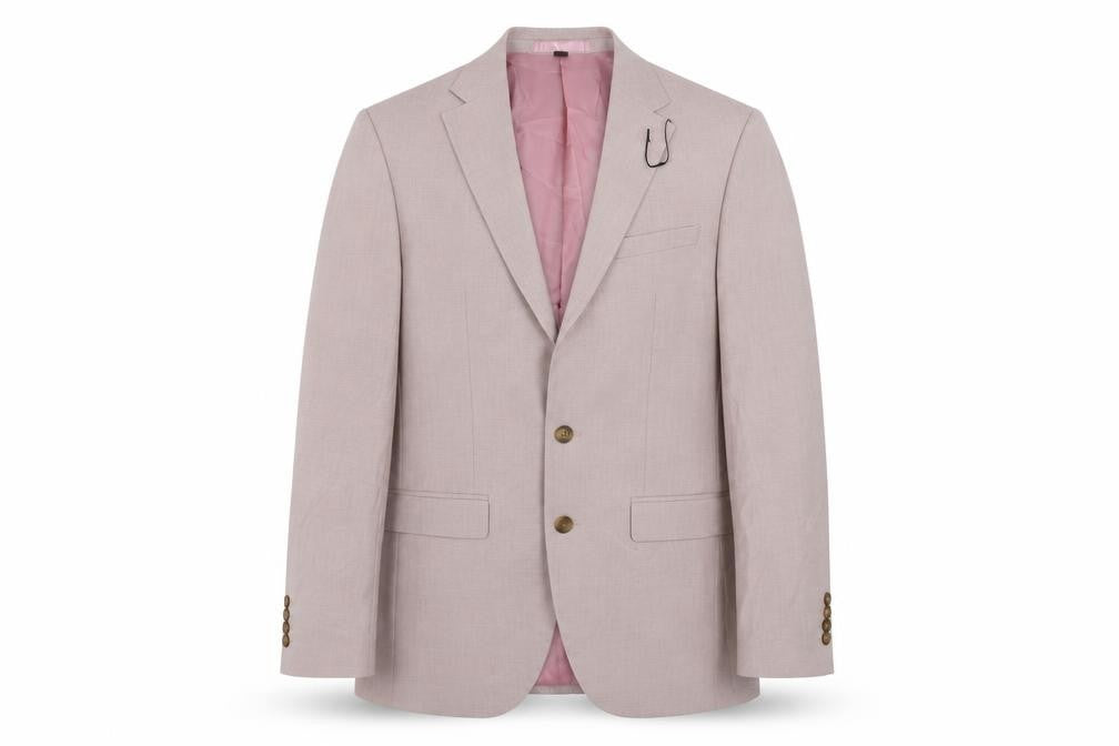 Front view of Marks & Spencer men’s pink polyester jacket suit jacket, size 36, regular