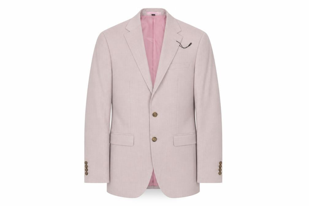 Front view of Marks & Spencer men’s pink polyester jacket suit jacket, size 36, regular