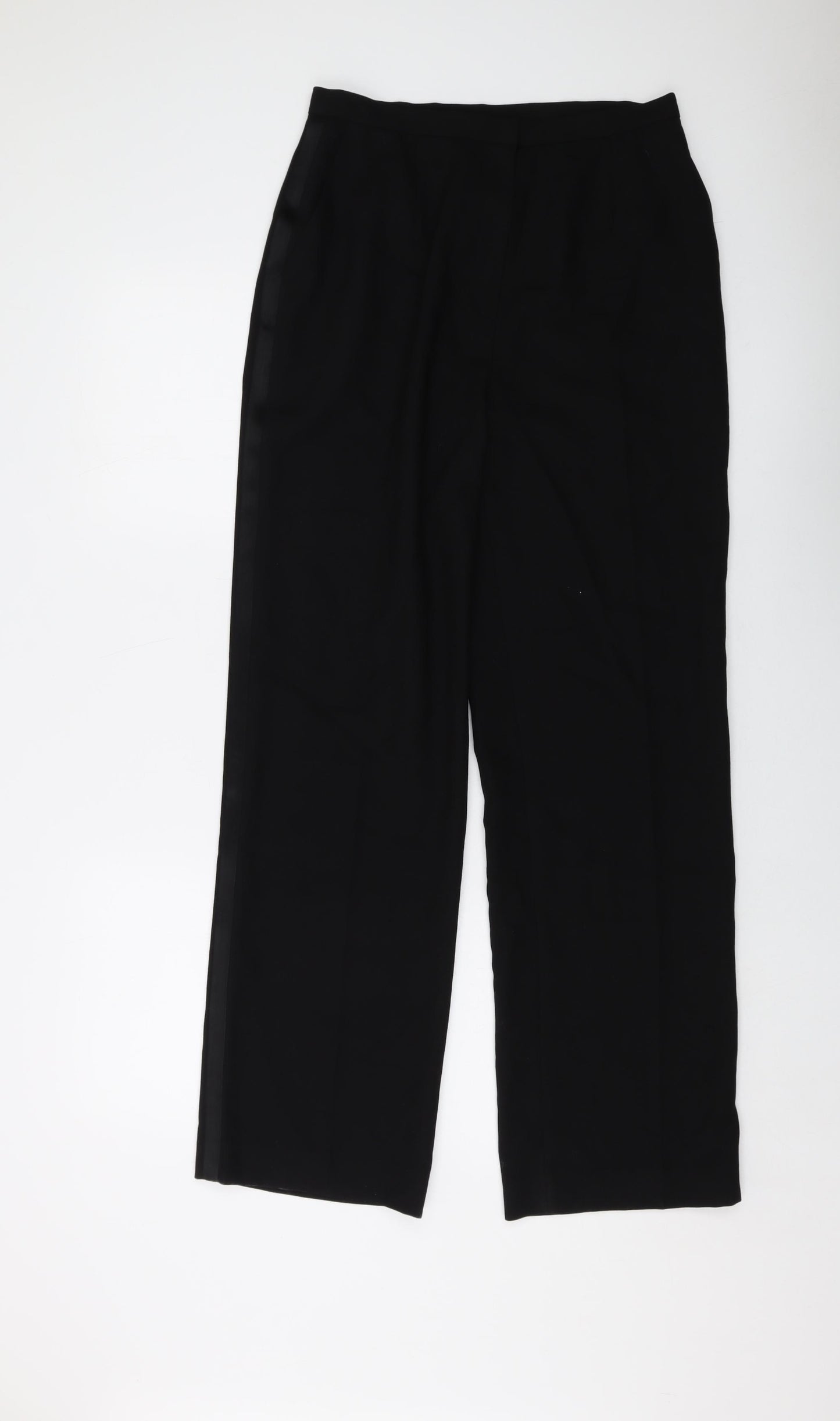 Laura Ashley Womens Black Wool Trousers Size 12 L31 in Regular Button