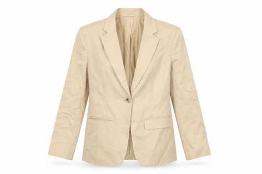 Front view of Marks & Spencer women’s beige jacket, size UK 8, button