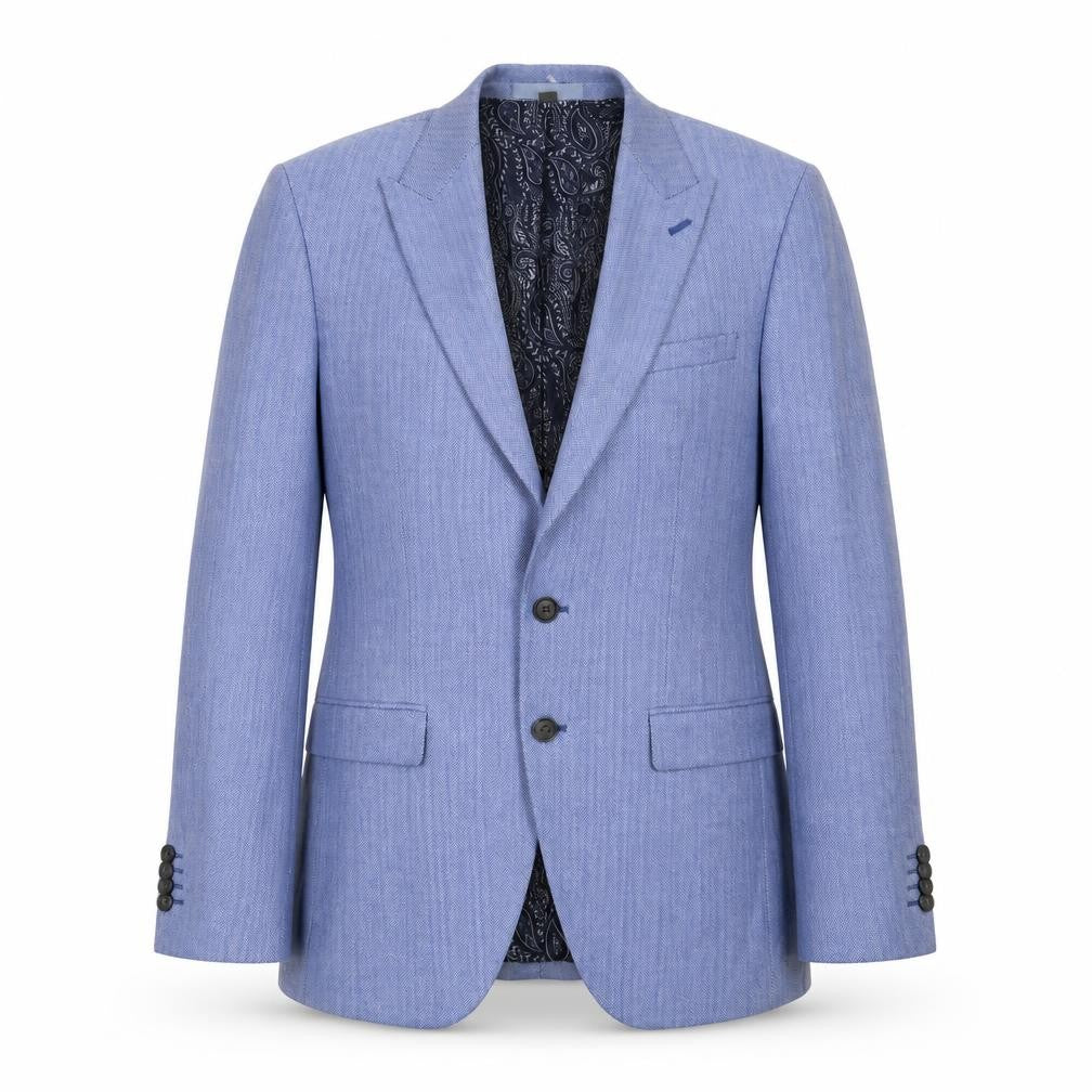 Front view of Marks & Spencer men’s blue polyester jacket suit jacket, size 38, regular
