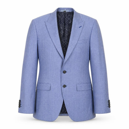 Front view of Marks & Spencer men’s blue polyester jacket suit jacket, size 38, regular