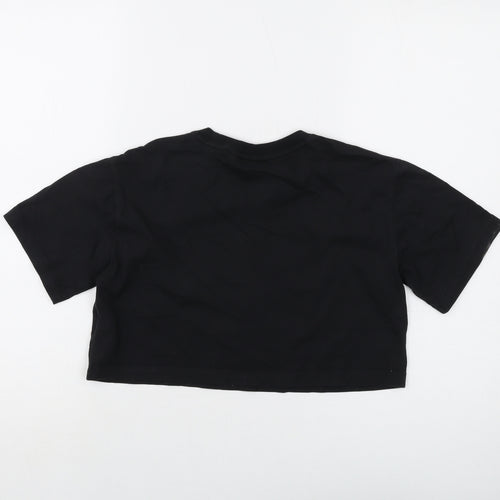 adidas Girls Black Cotton Cropped T-Shirt Size 9-10 Years Crew Neck Pullover