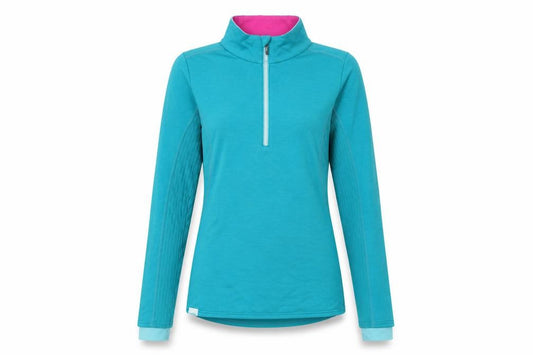 Front view of Decathlon women’s blue polyester pullover sweatshirt, size S, zip