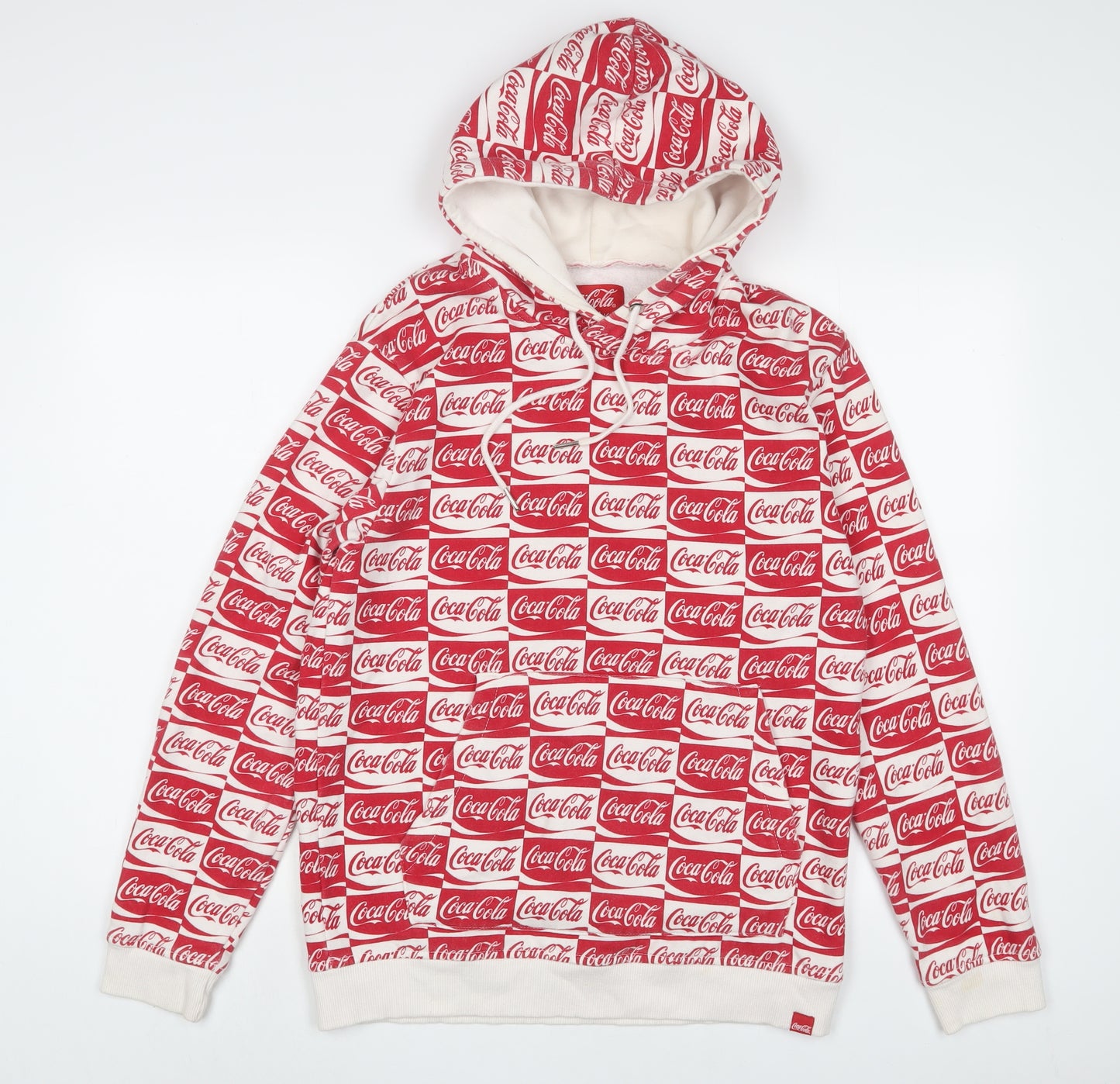 Coca-Cola Mens Red Geometric Cotton Pullover Hoodie Size M
